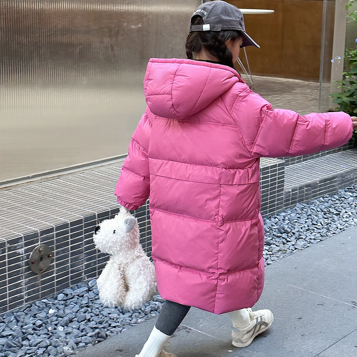 Winter Clothes Girls Cotton Padded Parka Long Jacket Rose color Korean Teen Girl Loose Down Cotton Coats Kids Windbreak Overcoat