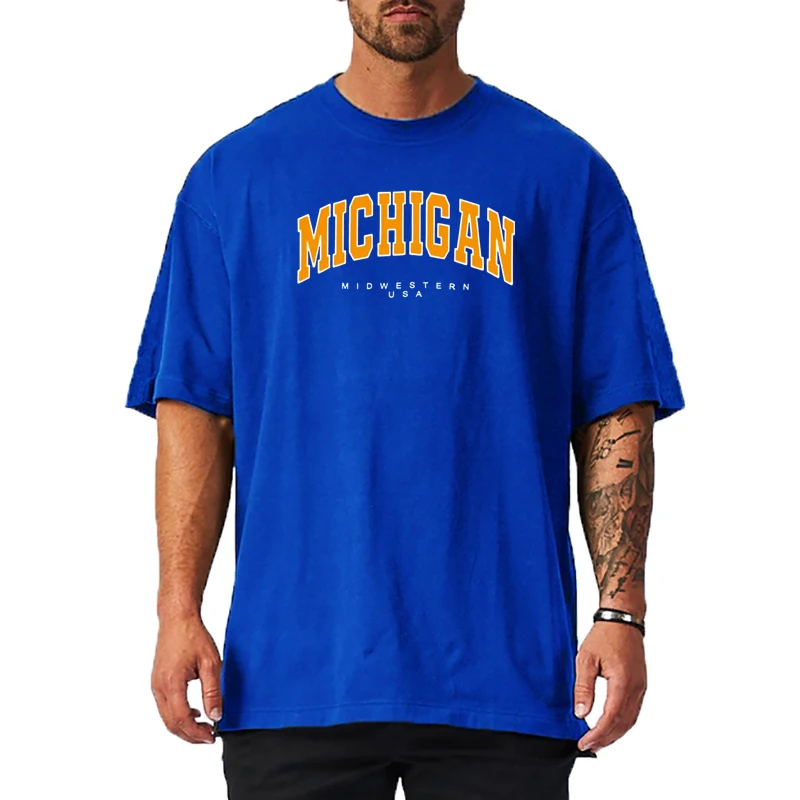 Summer  Men Cotton Casual Oversized Short Sleeve  Loose Dropped Shoulder Sweat Absorption Gym fitness Pumping iron Sport T-shirt