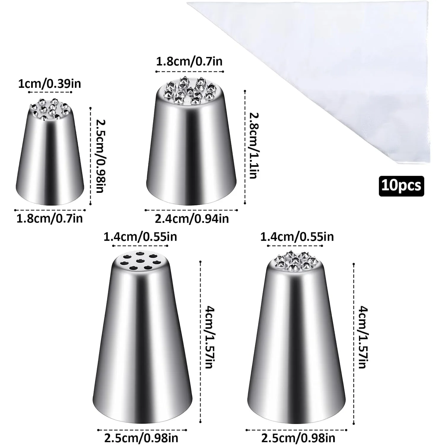 4 Pcs Grass Piping Tips Cake Decorating Tips Stainless Steel Cake Icing Tip Pastry Frosting Tip with10 PcsDisposable Piping Bags