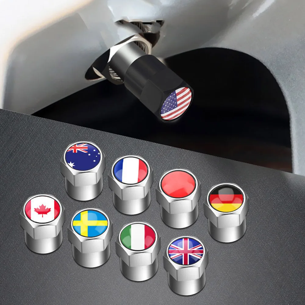 4Pcs National Flag Car Tire Valve Caps Aluminium Alloy Wheel Tires Tire Stem Air Cap Airtight Covers for Cars, Motorcycles Bike