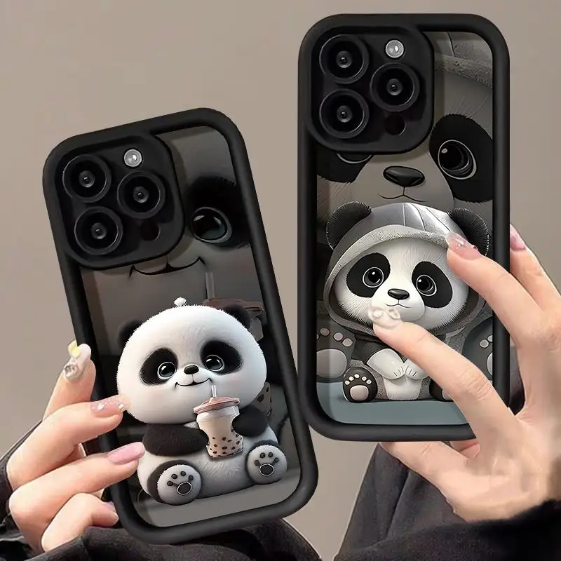 Case For Realme C55 C53 C51 C67 C35 C30 C21Y C25Y C21 C11 C2011 C12 C15 C25 C20 12 Pro Plus 11 Cover Cute Panda Coffee Matte