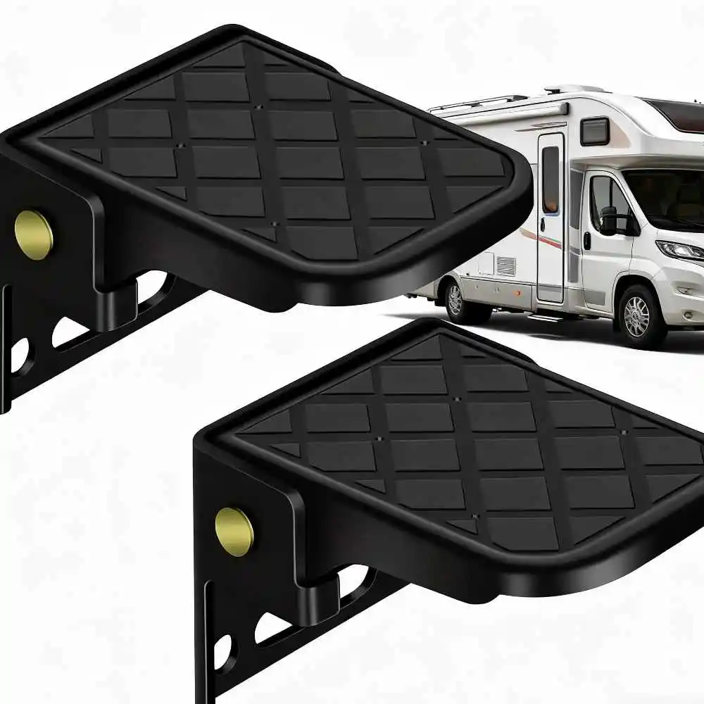 2PC Folding Truck Step with Anti-Slip Surface Adjustable Tailgate Ladder for RV Campers Dump Trailer Safety Foot Accessories