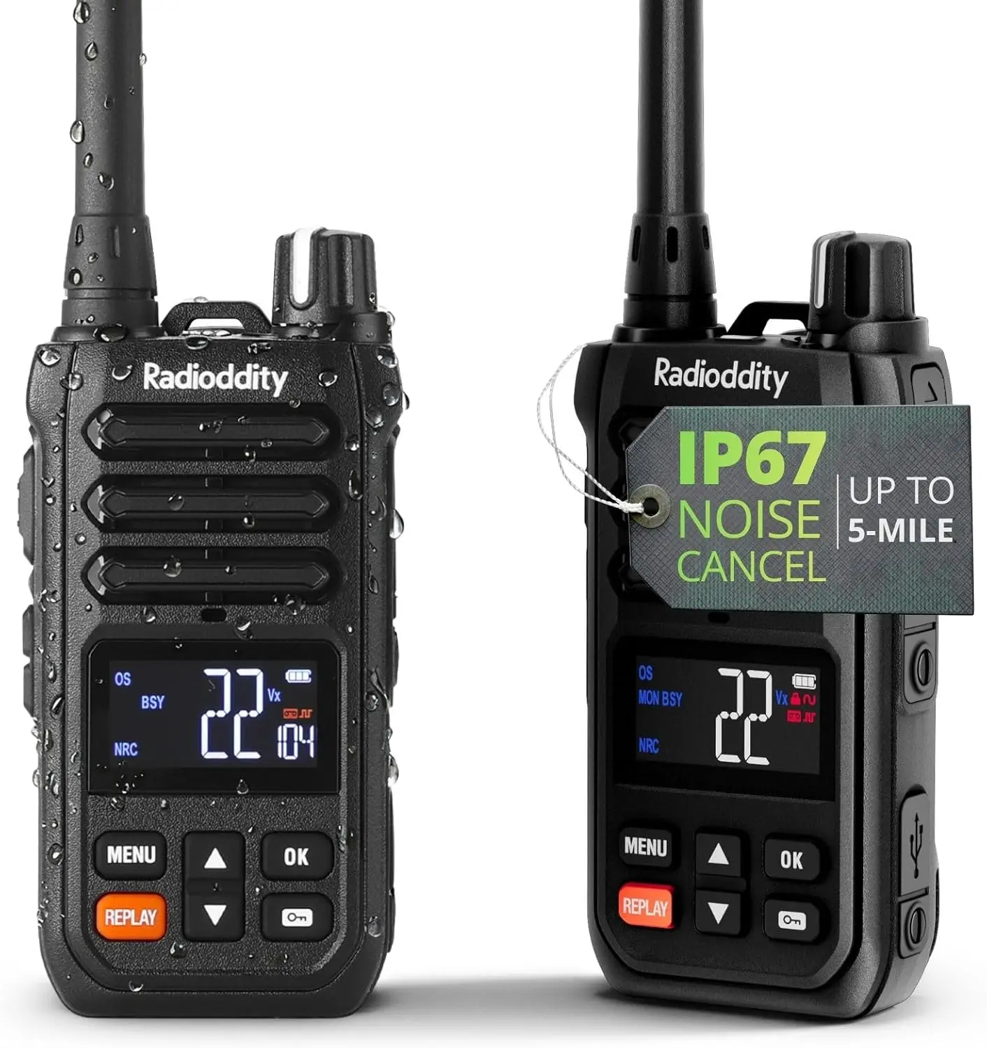 

IP67 Waterproof Walkie Talkies for Adults, 2W FRS Two-Way Radio Long Range 5 Miles, NOAA Weather Alerts, Rechargeable, 2 Pack