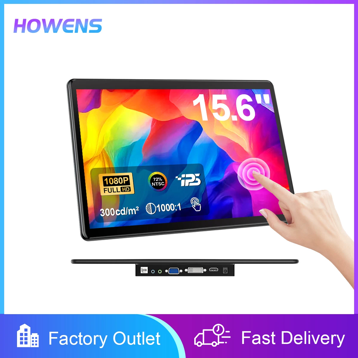 15.6 inch Touch screen Monitor 1080P FHD IPS VGA DVI HDMI VESA Dual Speakers for Industrial PC Laptop RPi POS External Display