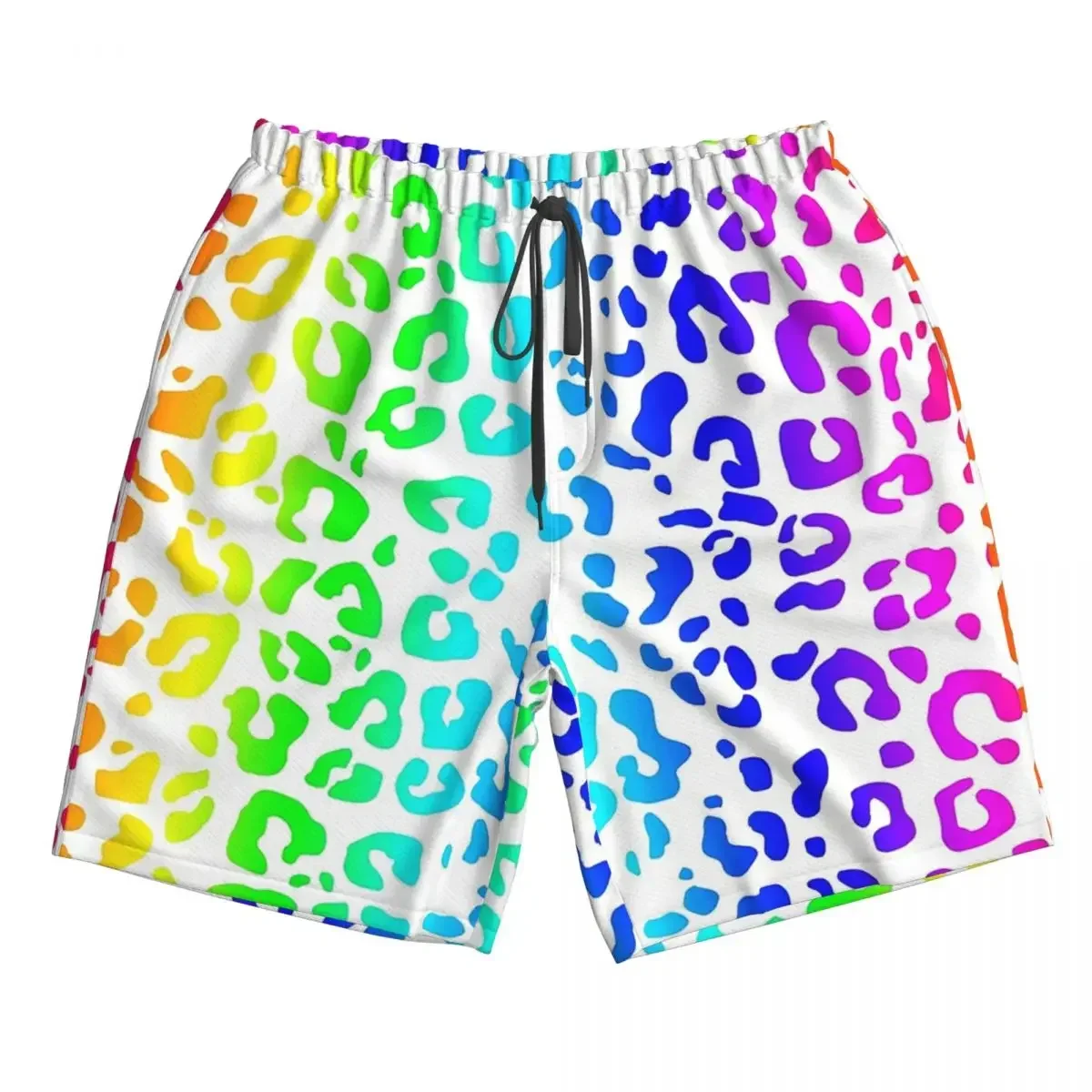 Rainbow And White Spots Leopard Print Trunks Beach Board Shorts Casual Quick Dry Swimming Summer Men Pants