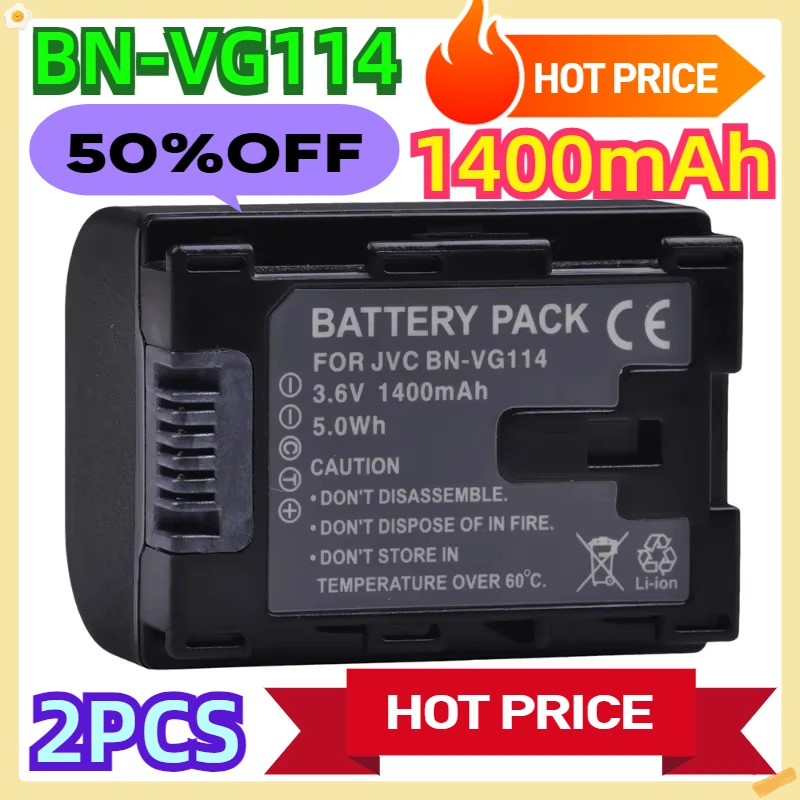 For JVC GZ-HM445 GZ-HD500 GZ-HM35 GZ-HM350 GZ-MS110 GZ-MS150 GZ-MS210 GZ-MS215 GZ-MS216 1400mAh BN-VG114 Battery 2pcs