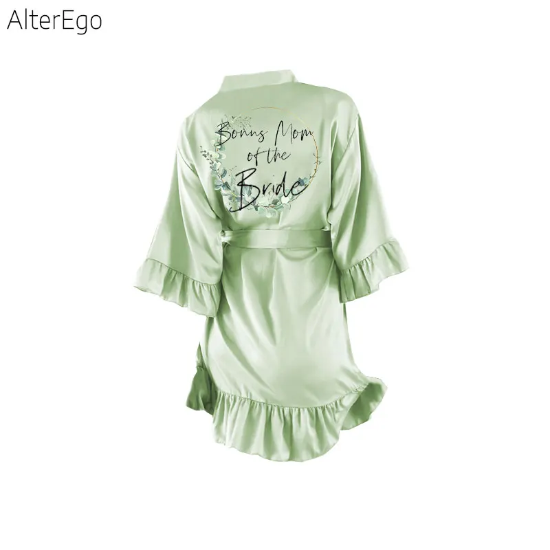 Bachelorette Party Robes Eucalyptus Leaf Wreath Robes Wedding Party Kimono Green Bonus Mom of the Bride Bathrobe Ruffled Pajamas