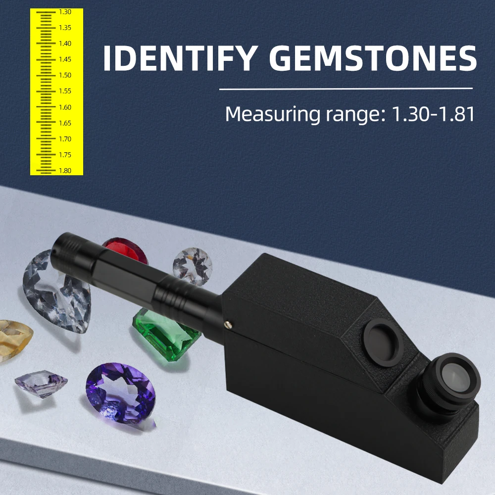 Gem Refractometer 1.30 ~ 1.81 RI Range Professional Gemstone ldentification w/ Monochromatic Light Filter + Polarizing Lens