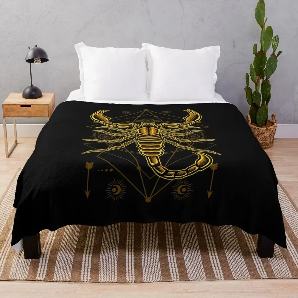 Gold scorpion with astrology symbols design Throw Blanket Hair Bed linens anime Loose Blankets