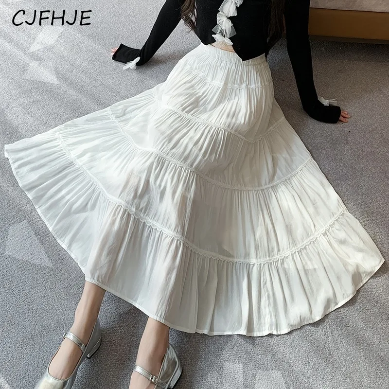 

CJFHJE New Women's Fashion Simple High Waist Women's Mesh Half Skirt Korean Versatile Solid Color Women Mid Length A-line Skirt