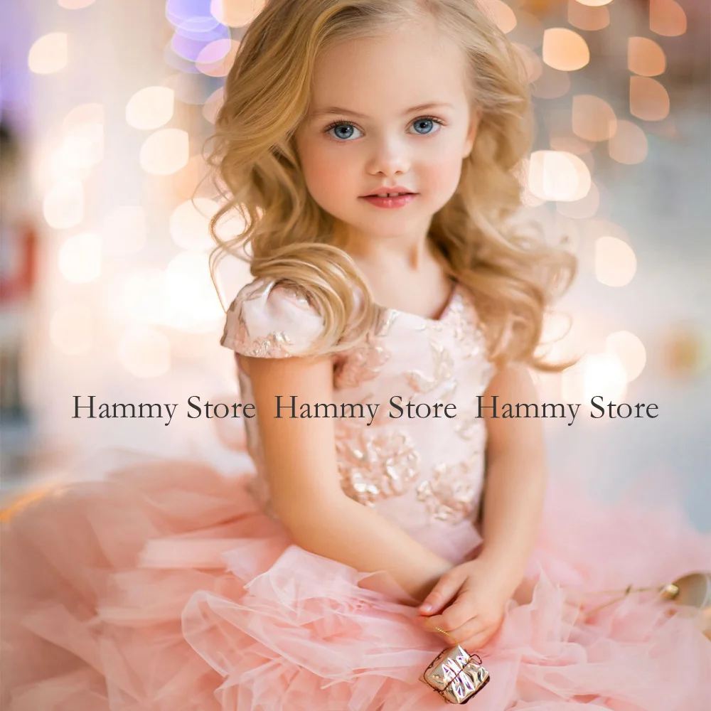 Vestido rosa de flores para niña, delicado encaje con volantes de tul, vestidos de fiesta de cumpleaños de princesa para desfile, vestido de Graduación