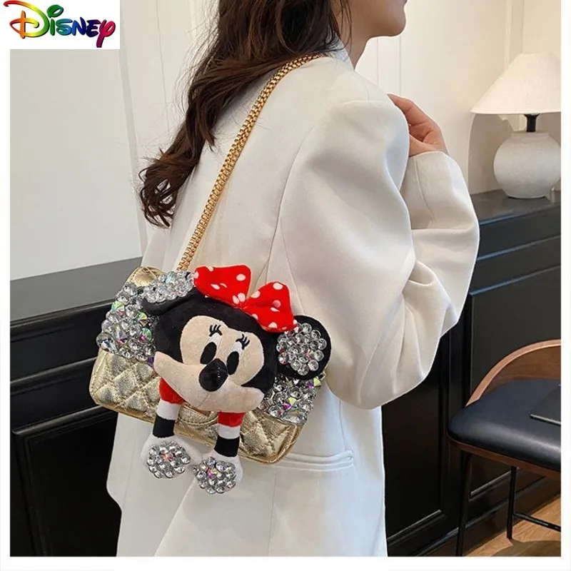 

Модная роскошная сумка через плечо с бантом Микки Диснея, женская креативная универсальная ручная маленькая квадратная сумка с цепочкой