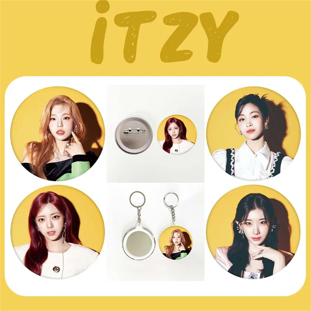 Kpop ITZY JAPAN 3rd Single Song Algorhythm Brooch 6CM Round Tinplate Badge Mirror Keychain Bag Accessories Pendant Key Ring Gift