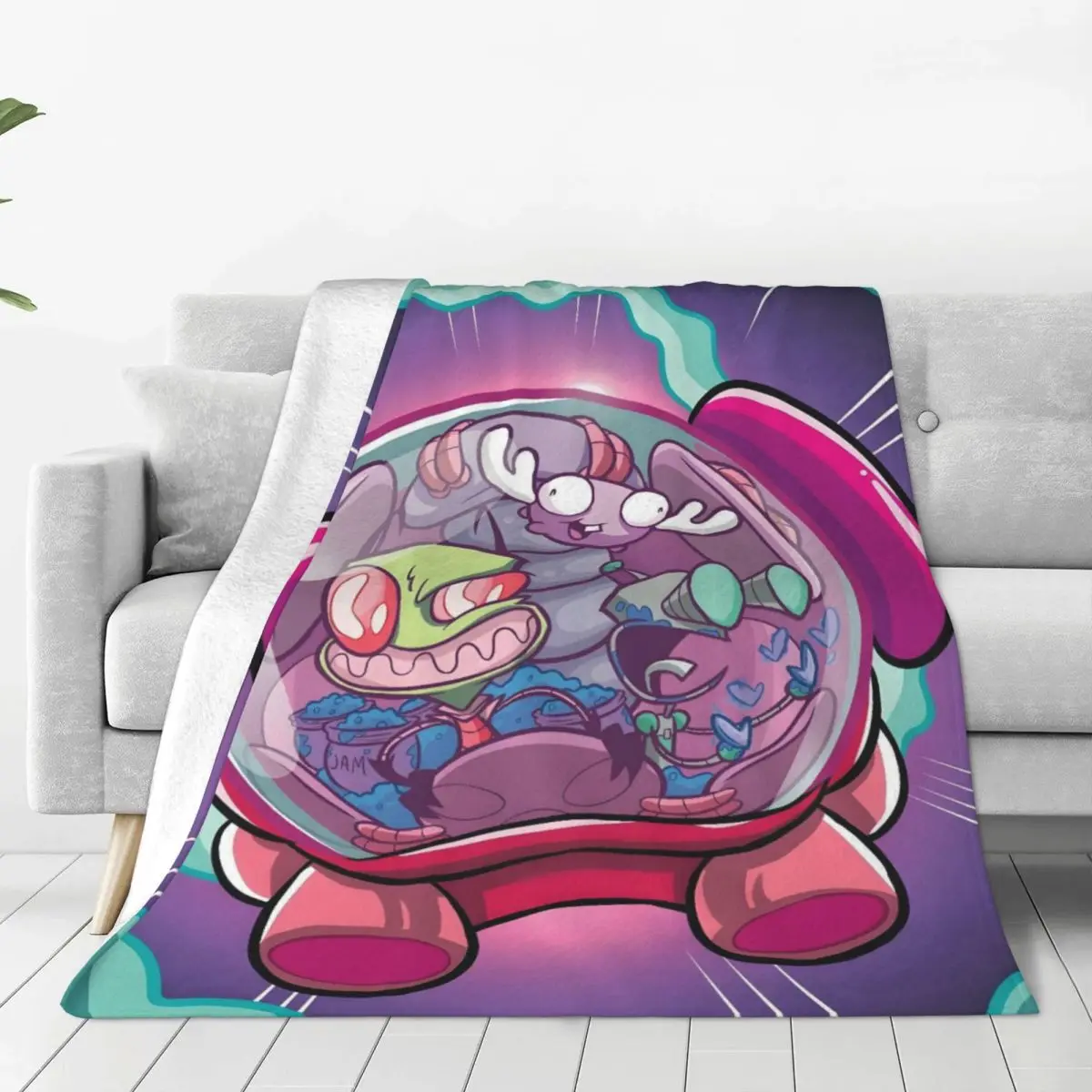 Custom I-Invader Z-Zim Cartoon Blanket Warm Fleece Soft Flannel Throw Blankets for Bedroom Sofa Car Autumn