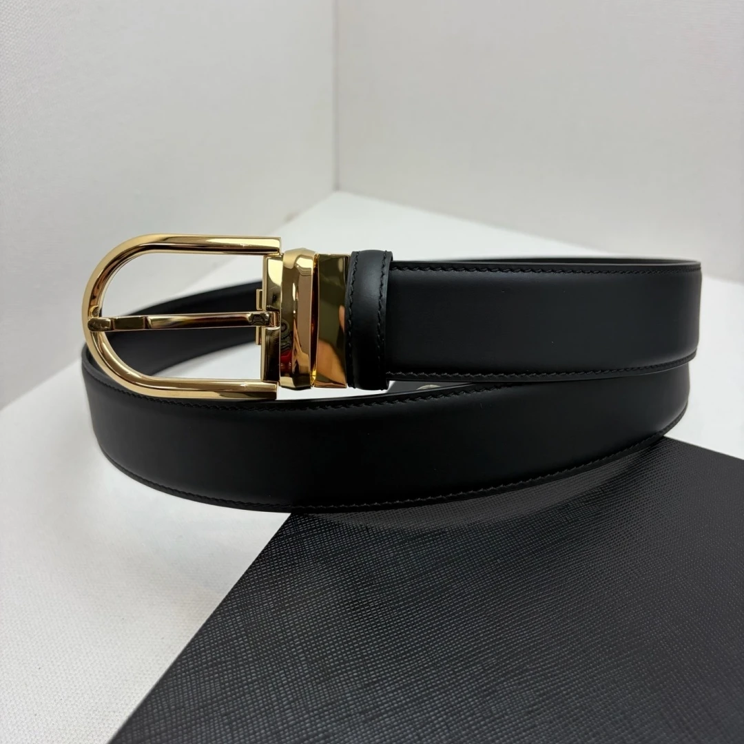 Holiday Gift Luxury Men's Reversible Genuine Leather Belt Rotatable Oval Pin Buckle Smooth Black Business Formal Waist Strap