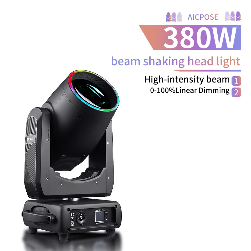 DMX 380W bulb Beam Moving head light  Auto Control Double prisms with Atomization Zoom Rainbow Effect party stage light