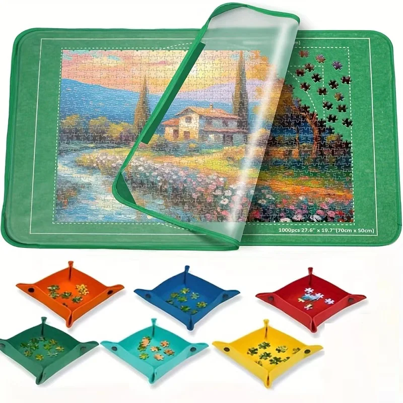 With Cover  Jigsaw Board Puzzle Storage Blanket Children Puzzle Toys with  Classification Dish-child Early Education Gifts