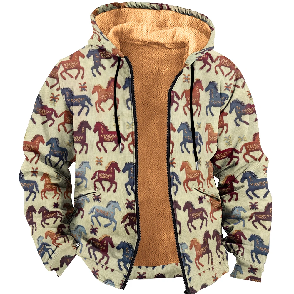 

Men Winter Fleece Hooded Jacket Thickening Coat with Wool Inner for Windproof and Warm-keeping Winter Jacket Women