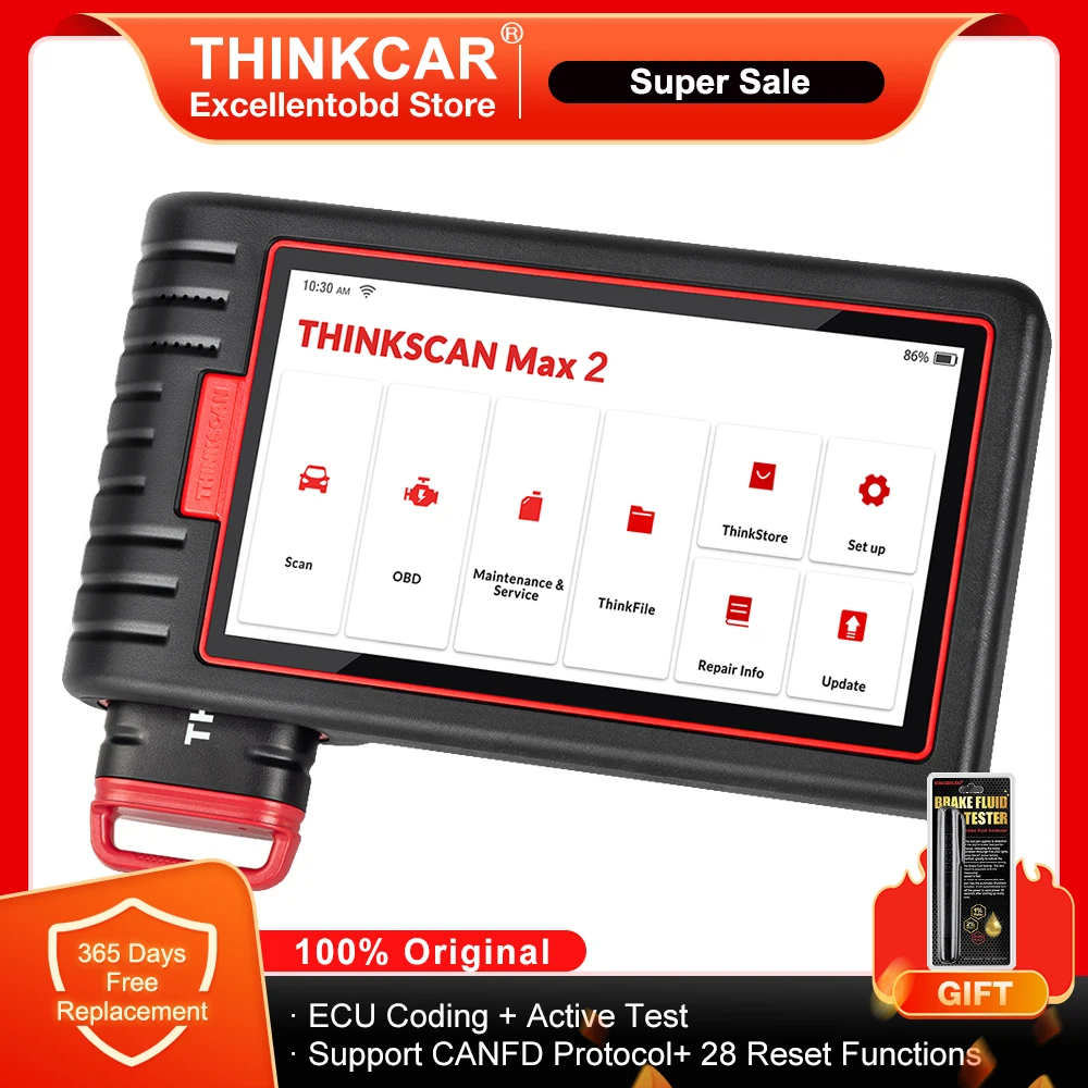 THINKCAR ThinkScan Max2 All System Diagnostic Tool OBD2 Scanner 28 Resets Active Test ECU Coding Support CANFD Lifetime Free