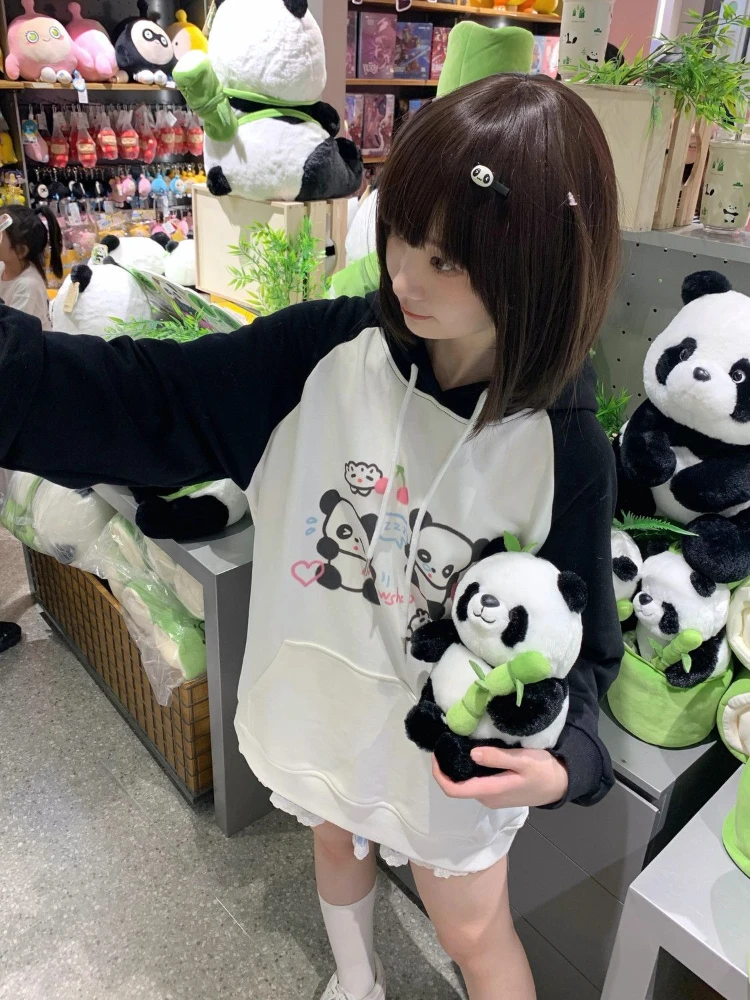 ADAgirl Kawaii Panda Print Hoodies Women Anime Long Sleeve Sweatshirt Female China Style Oversized Streetwear Cutecore Clothes