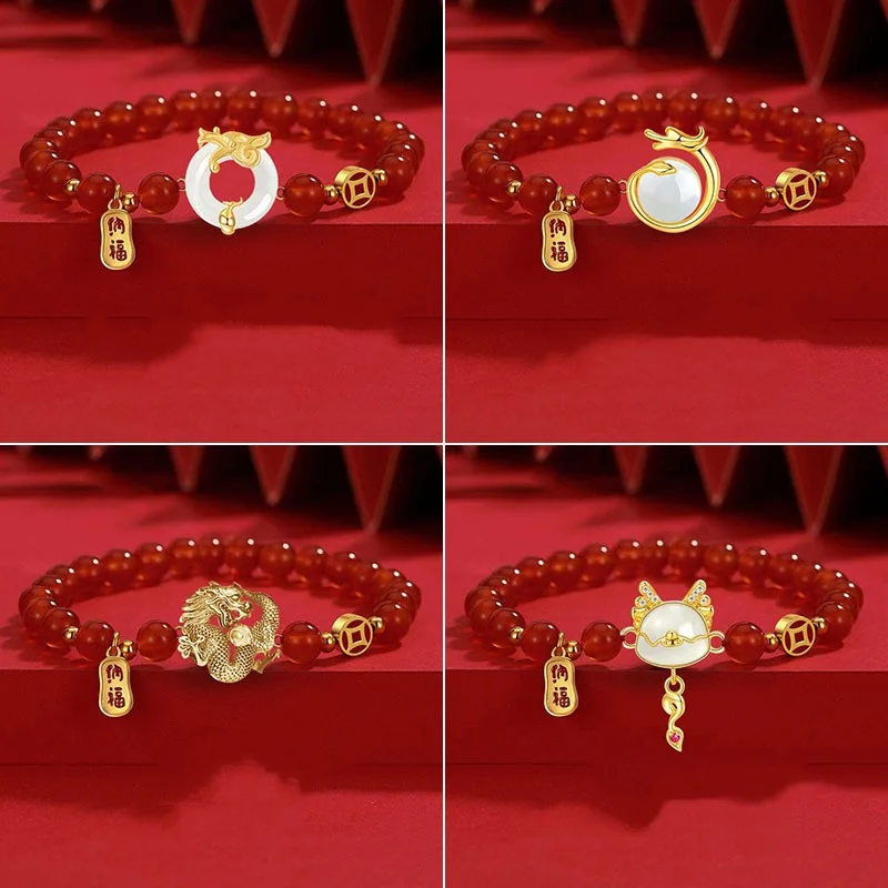 2024 Chinese Year of the Dragon Bracelets for Women Lucky Red Beaded Animal Handmade Bracelets Friendship Blessing Jewelry Gifts