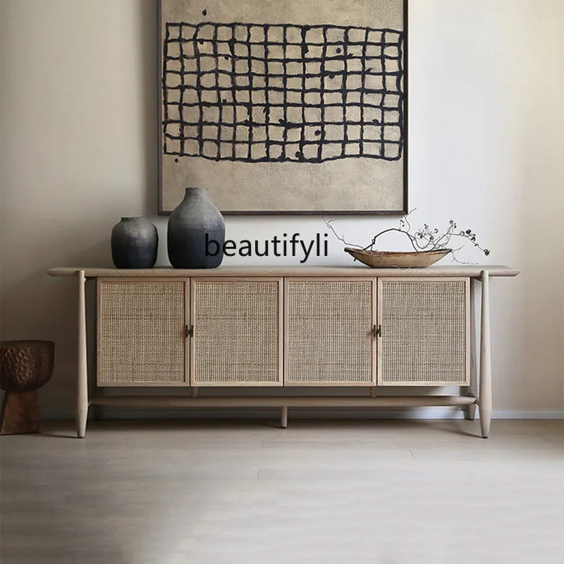 

Nordic Wabi-Sabi Style Solid Wood Sideboard Home Storage Cabinet Vintage Natural Wood Entryway Tea Cabinet