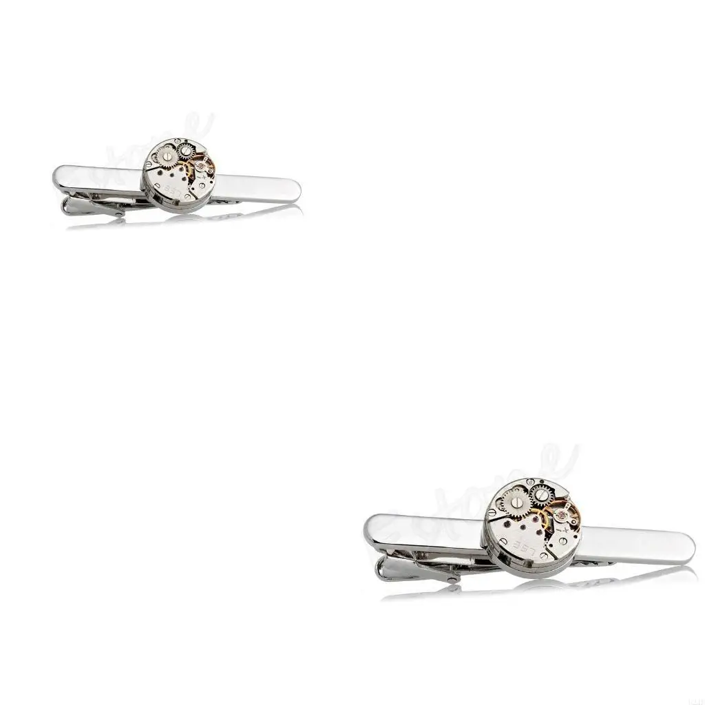 Fashion Steampunk Men's Tie Clip Vintage Watch Movement Tie Clasp Tack Silver