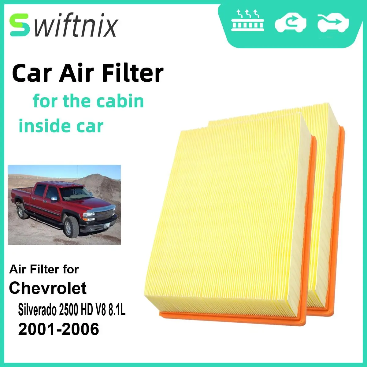 

Воздушный фильтр двигателя Calm Carbon Fiilter для салона Chevrolet Silverado 2500 HD V8 2001 л 2006-15908915 CA8755A 25332443, 2 шт.