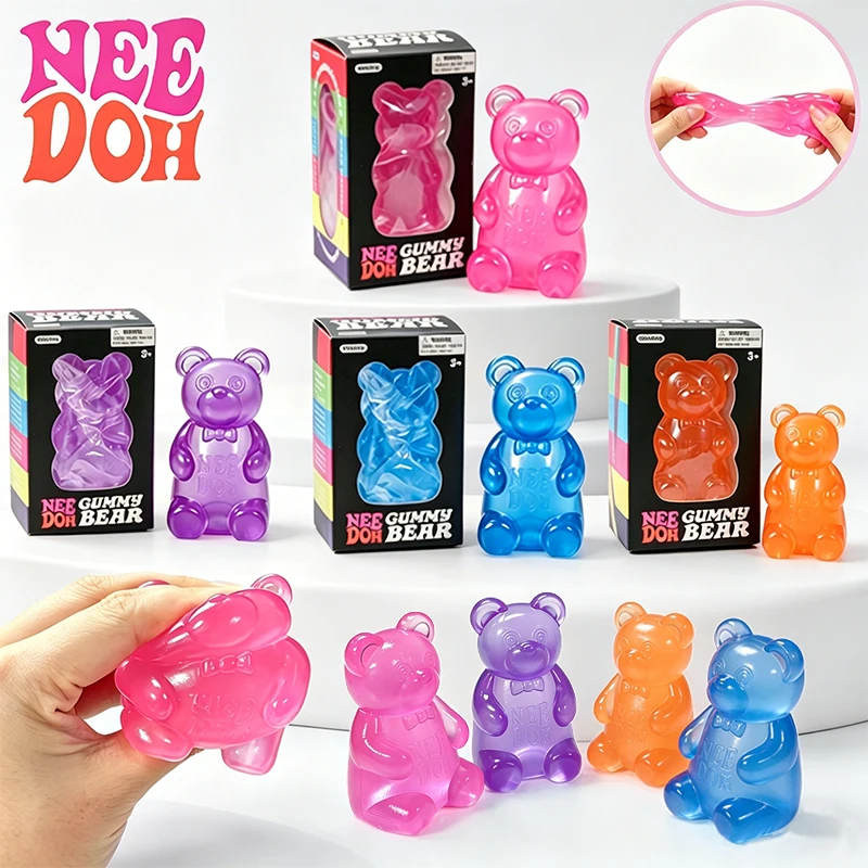 Schylling Needoh Clear Jelly Gummy Bear Fidget Toy Non-toxic Multicolored Knead Stretch Anxiety Heal Relax Desk Accessory Gift