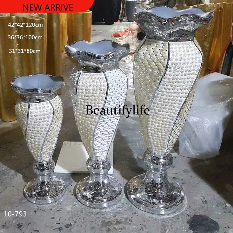 H132 new Chinese style diamond crescent shell floor vase fiberglass flower ware hotel shopping mall living room ornament