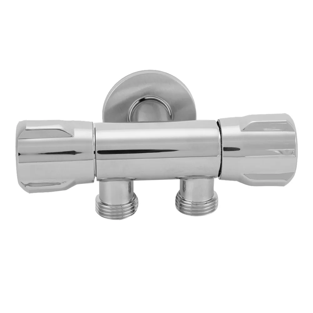 Copper Outlet Angle Valve Silver G1/2 Thread Toilet Bidet Valve Durable Double Control Double Outlet Shut Off Valve