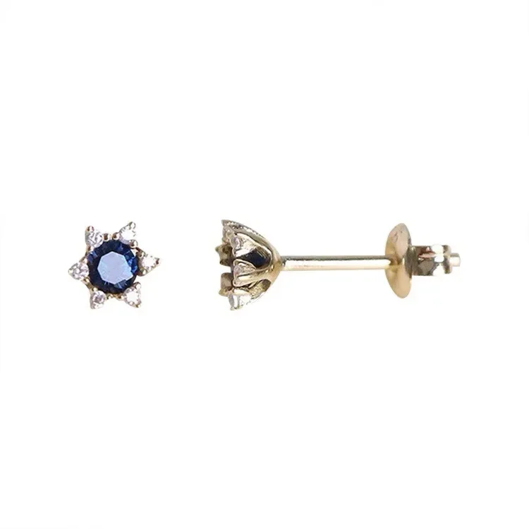 

Real Money 925 Sterling Silver 14K Gold Blue Zircon Sun Flower Stud Earrings For Women Wedding Luxury Piercing Jewelry