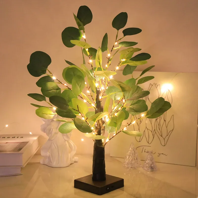 12Pcs/Lots LED Thanksgiving Eucalyptus Leaf Home Decoration Small Table Lamp Christmas Party Arrangement Landscape Glowing Tree