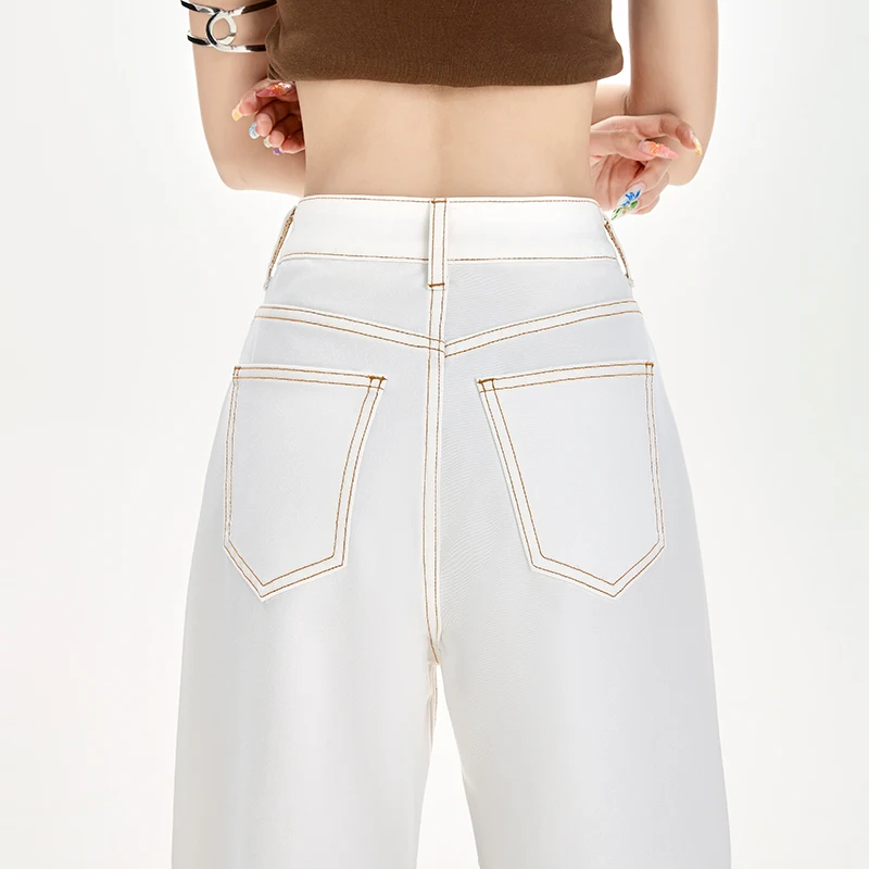 Sommer Weiche Gemütliche Hohe Taille Breite Bein Hosen Frau Jeans Y2K Mädchen Weiß Lose Mode Design Sinn Casual Hosen Plus Länge