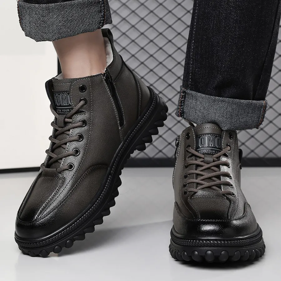 Men's Winter Lace-Up Ankle Boots, Warm-Lined Padded High Top, Round Toe for Everyday Casual Wear