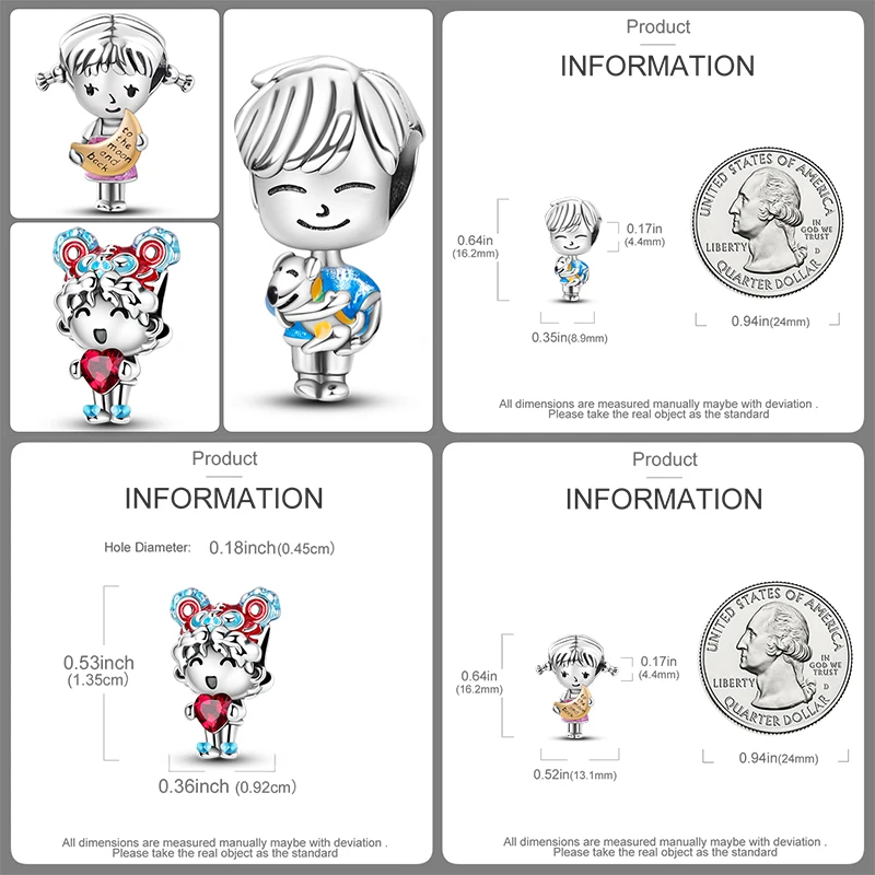 3-teiliges 925 Sterling Silber Charm-Set für Jungen und Mädchen, Familien- und Kinder-Perlen, DIY-Armband, Halskette, Geburtstags- und Muttertagsgeschenk für Frauen – Detail 2