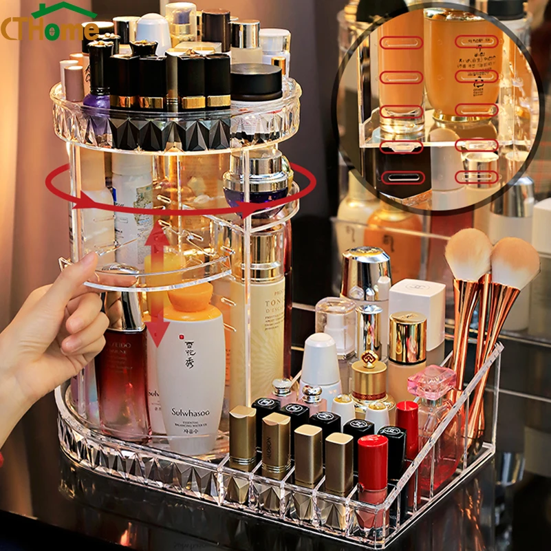 Cosmetic Storage Box 360 Degree Rotating Makeup Storage Rack Fashion Crystal Drawer Organizer Shelf Display Stand Large Capacity image 3