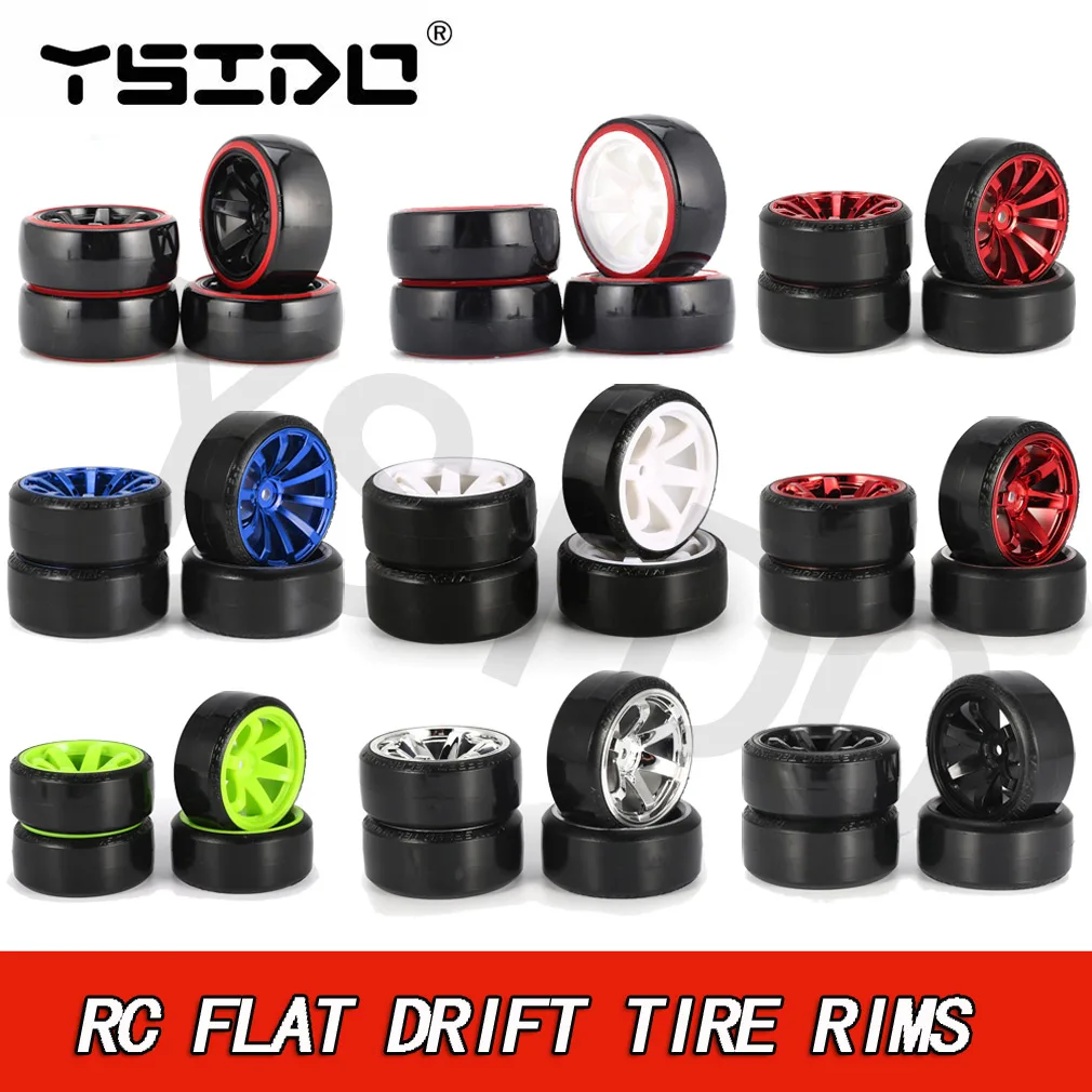 YSIDO 4PCS 1/10 RC Drift Cars Wheel Hub Hard Pattern Tyre for Tamiya TT01 TT01E TT02 TT02B XV01 TA06 PTG-2 1/10 RC Car Upgrades