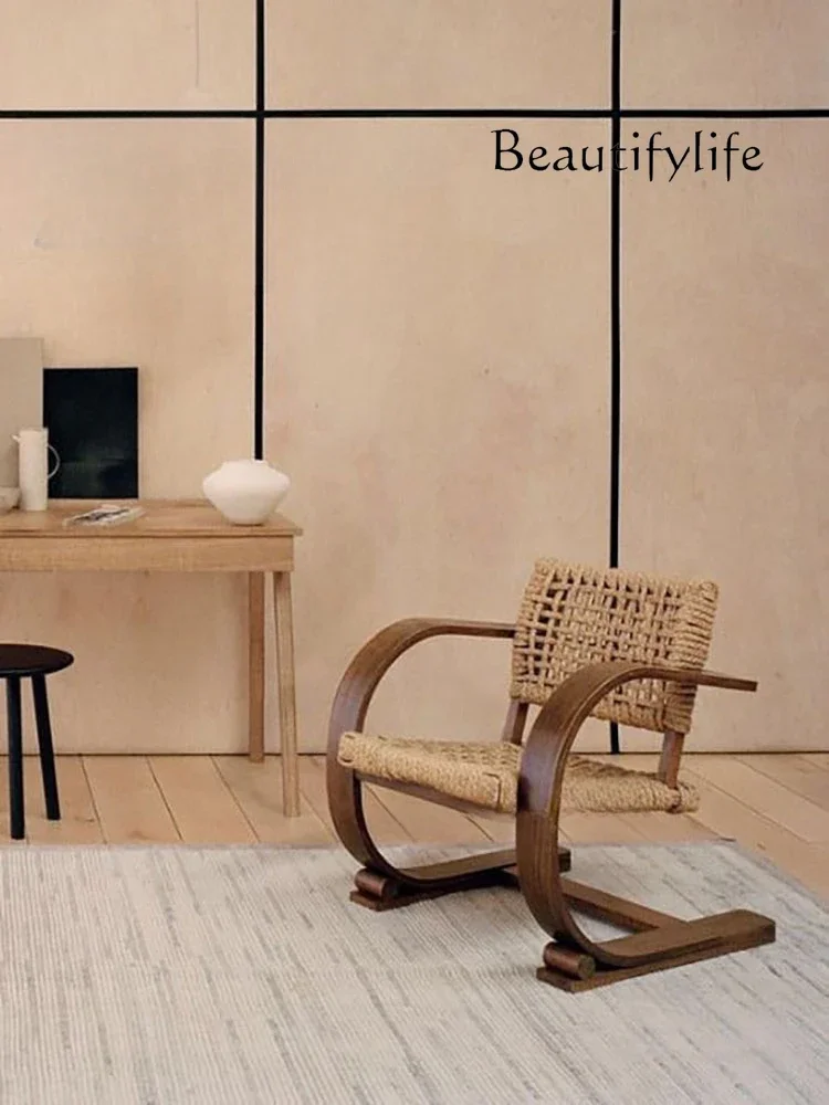 

Zhonggu Rattan Dining Chair Household Japanese-Style Solid Wood Chair Vintage Weave B & B Couch
