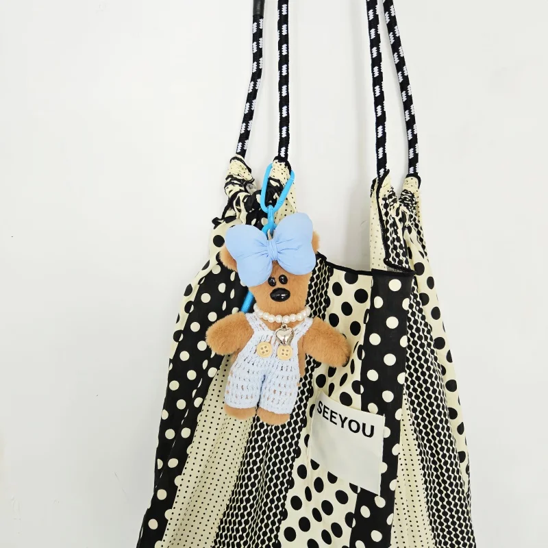 Cute Tilted Head Bear Plush Keychain Kawaii Bean Bear Doll Backpack Bag Charm Stuffed Animal Keyring Gift for Girls Women Couple