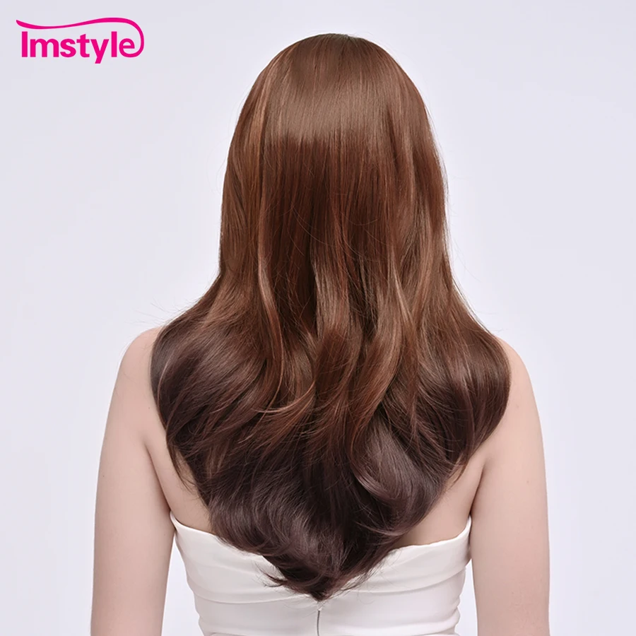 Imstyle Highlight Brown Wig Synthetic Lace Front Wig For Women Daily Wear Natural Straight Hair Middle Part Wigs Heat Resistant