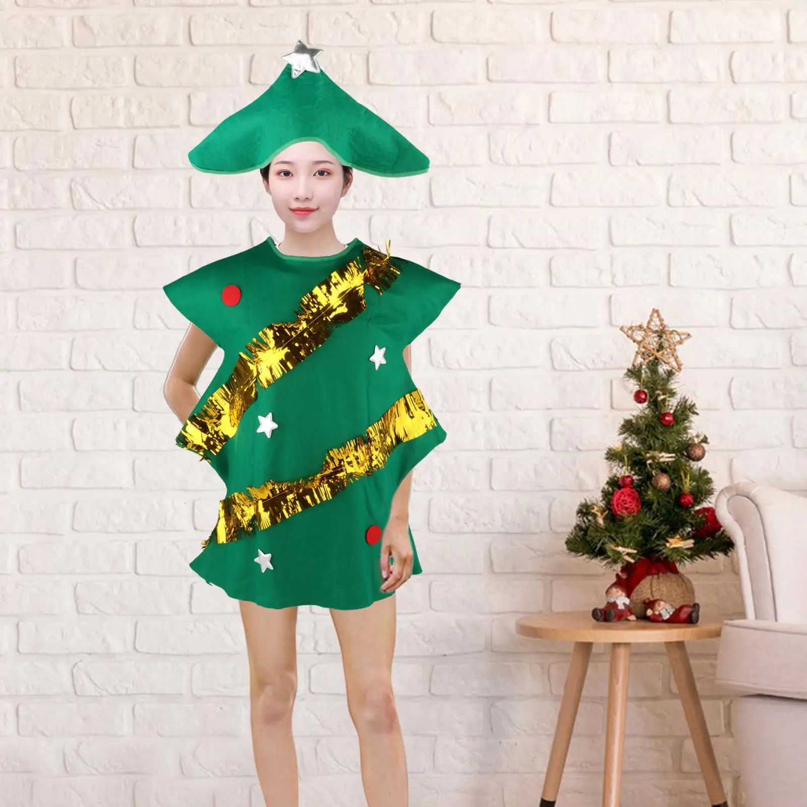 

Christmas Tree Costume with Hat Cosplay Adults Roles Play Dressing up for Themed Party Masquerade Stage Performance Festivals