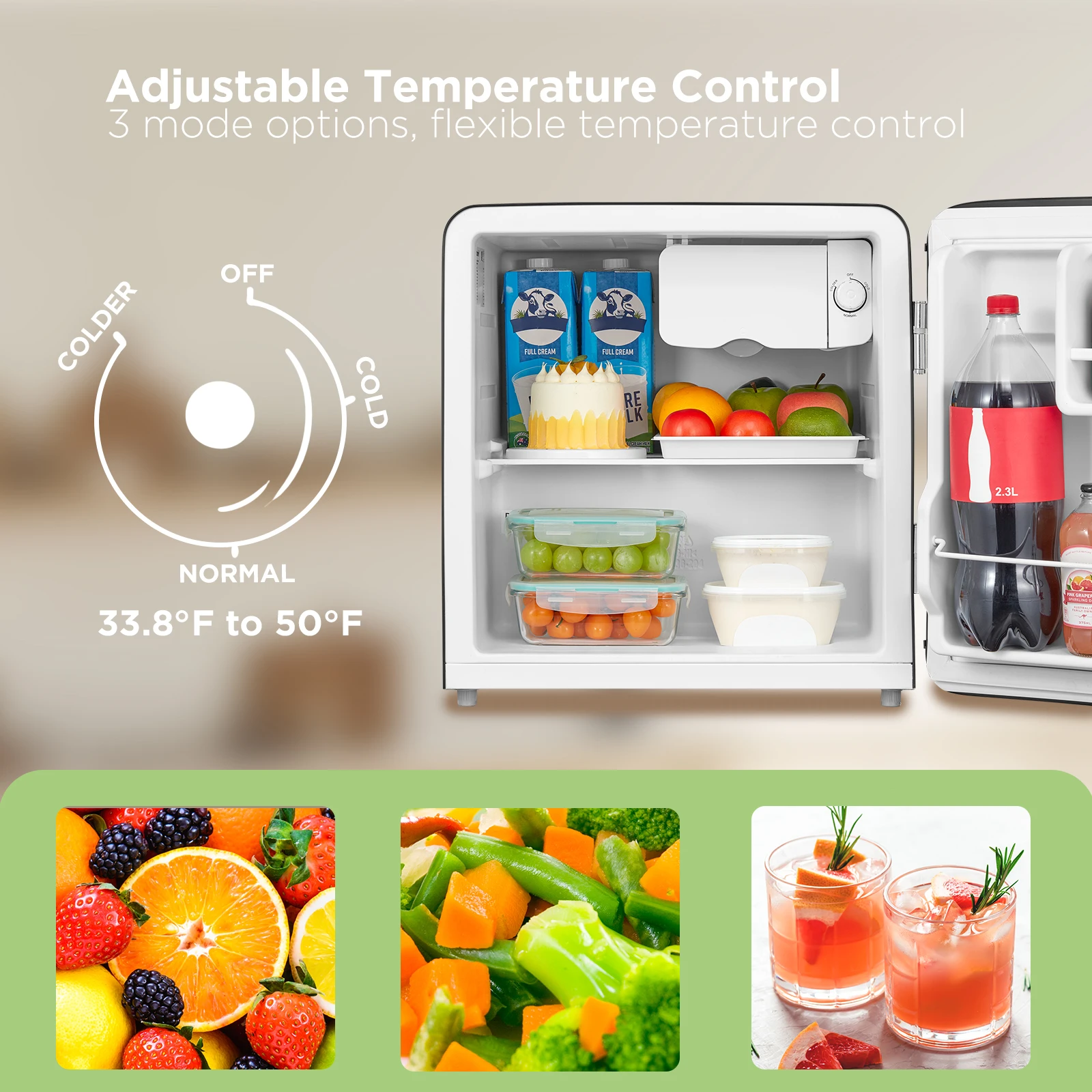 ثلاجة صغيرة كومفي 1.7 قدم مكعب، موفرة للطاقة، ضوضاء منخفضة، ترموستات قابل للتعديل مع صندوق مبرد لغرفة النوم والمكتب والنوم #3