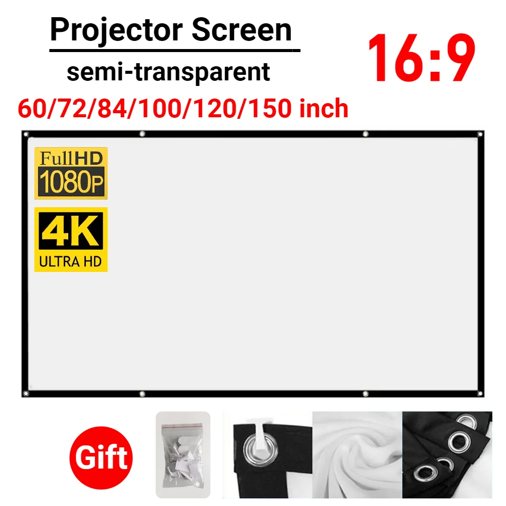 16:9 Simple Projector Curtain 60/72/84/100/120/150 inch Portable HD Display Screen 1080P 3d 4K HD Projector Movie Home Office