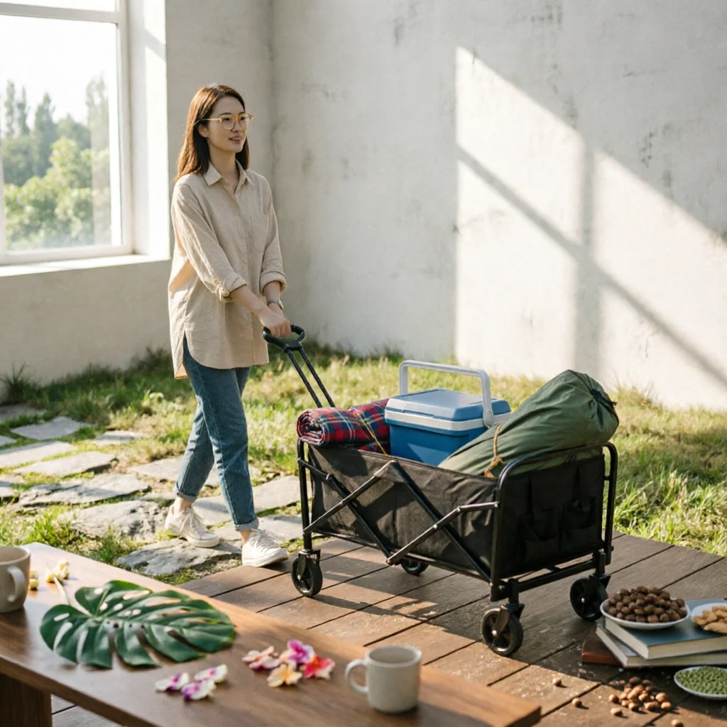 Carbon Steel Frame Camping Cart Universal Wheels Foldable Wagon Compact Folding Wagon for Markets