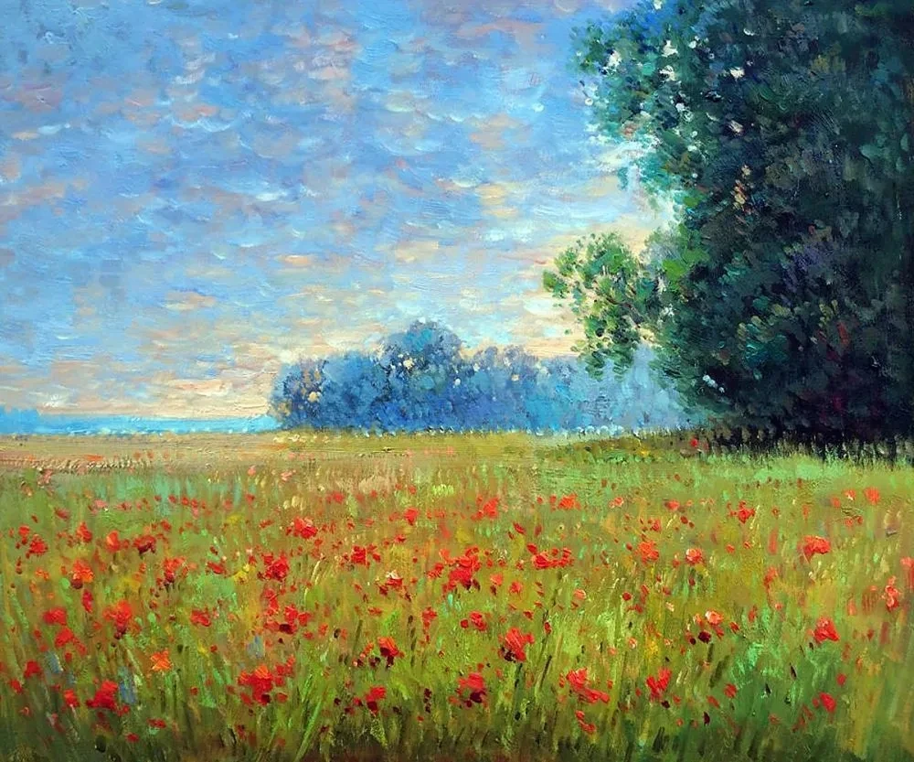 

Oat and Poppy Field, Giverny by Claude Monet Landscape Oil Painting on Canvas Handmade for Living Room Home Decor Impressionist