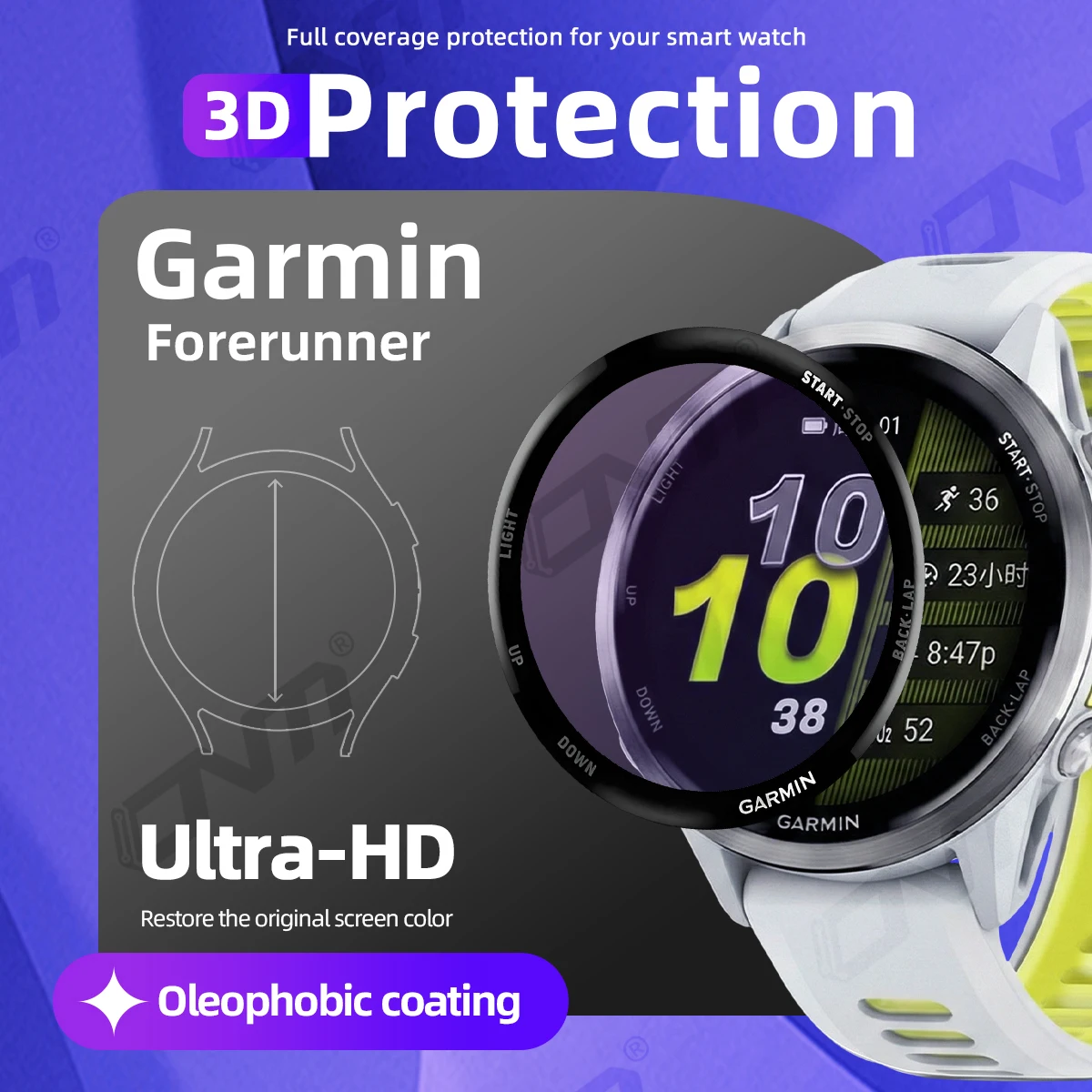 Garmin Forerunner 970 570 965 265 265S 42mm 47mm용 화면 보호기, 풀 커버 긁힘 방지 보...