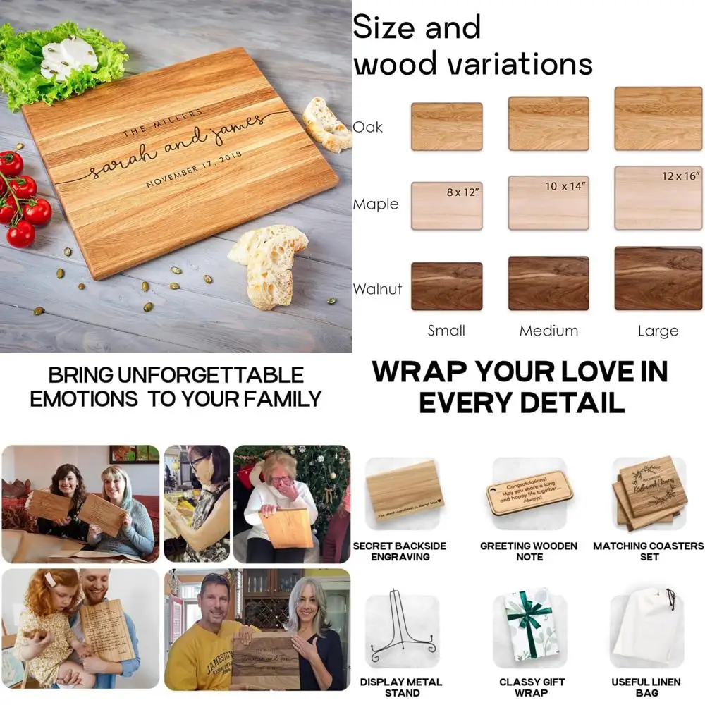 

10x14 engraved oak wood cutting board - personalized family name gift for special occasions