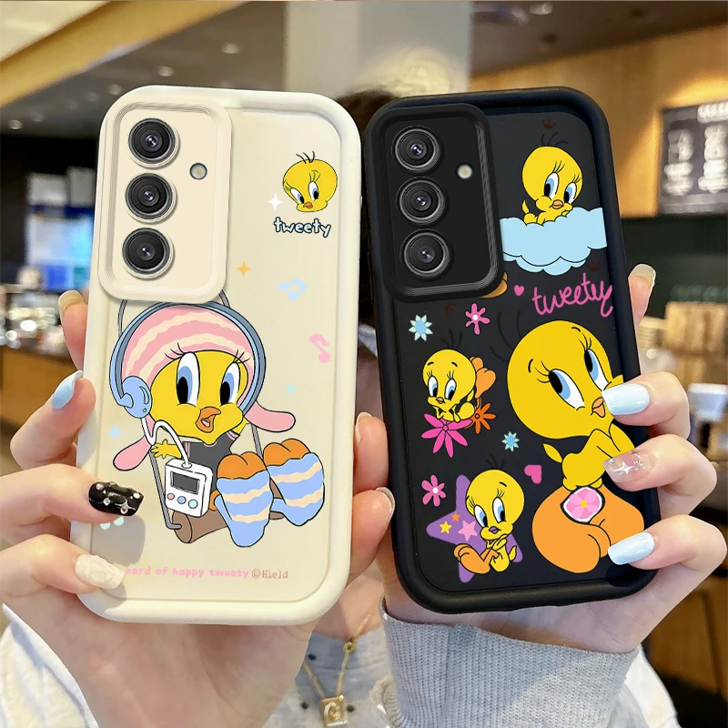 Cute Cartoon Tweety Bird Phone Case For Samsung Galaxy S25 S24 S23 S21 Ultra Plus S24 S23 S21 S20 FE A73 A55 Soft Silicone Cover