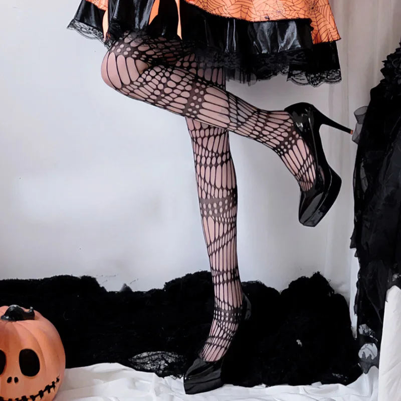 Halloween européen et américain fille chaude bas grande gothique sorcière foncée longue sangle chaussettes Sexy creux filet de pêche chaussettes